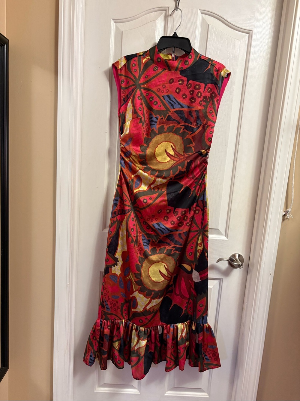 Red Floral-Print Maxi Dress with Ruffle Hem